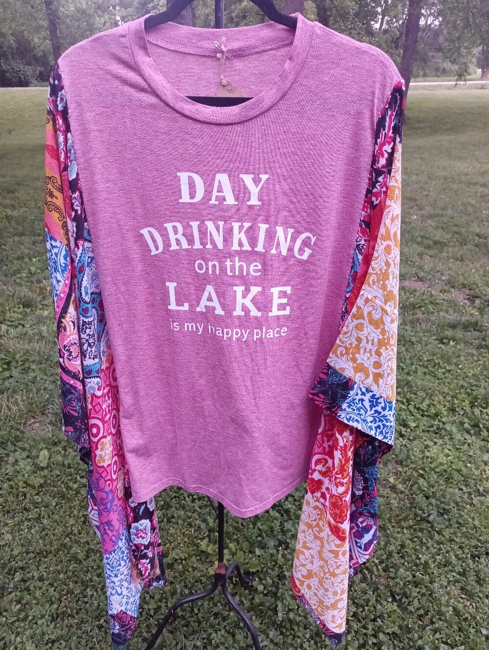 Kimono Sleeve Boho Graphic Tee, Ooak, Upcycled Boutique Top, Handmade Art